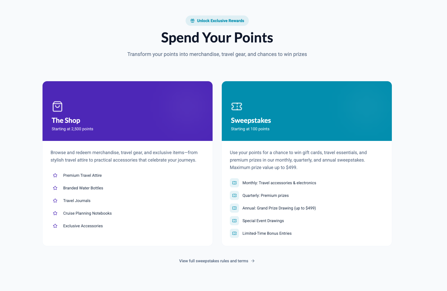CJ Travel Connect — The Shop and Sweepstakes rewards redemption