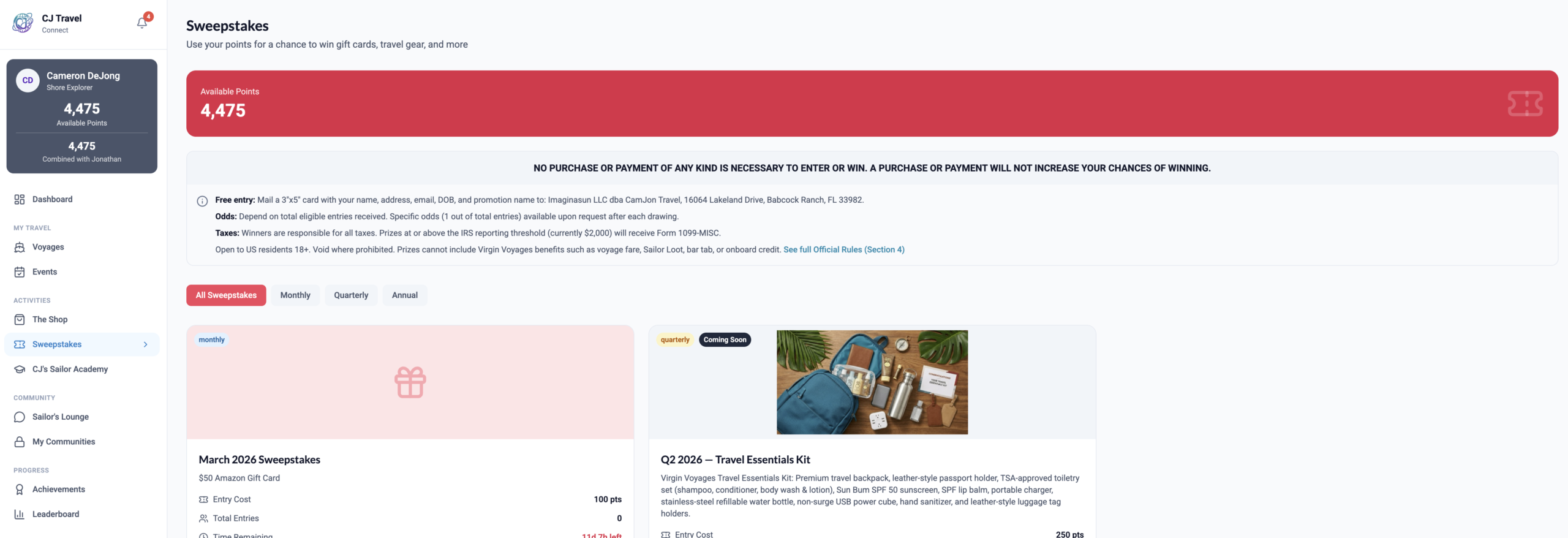 CJ Travel Connect — Sweepstakes