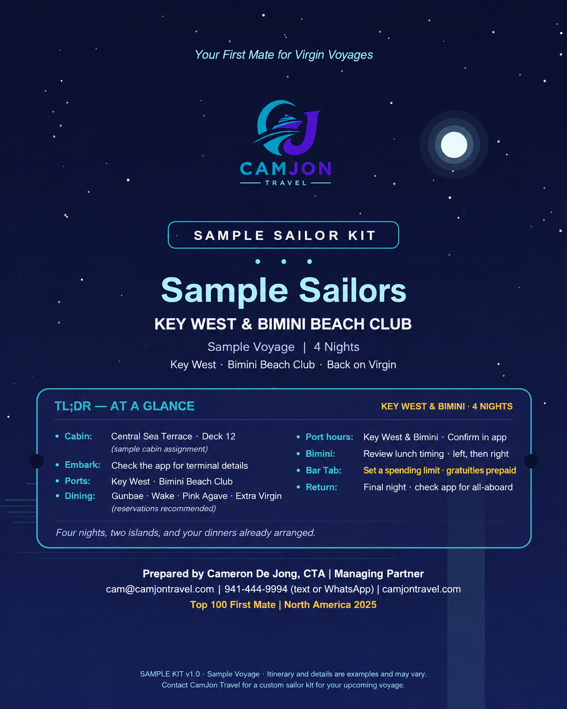 Sample CamJon Travel Sailor Kit cover for the Brilliant Lady March 2027 hosted sailing